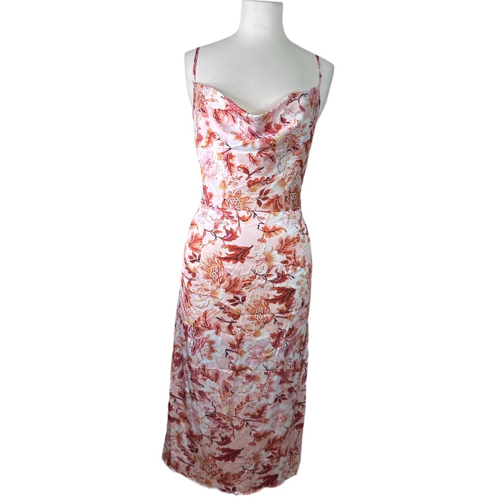 NWT Tsher Satiny Summer Floral Spaghetti Back Zip Dress XL